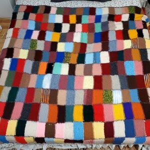 Vintage Huge 70s Crocheted Blanket Vibrant Colors 210cm×260cm